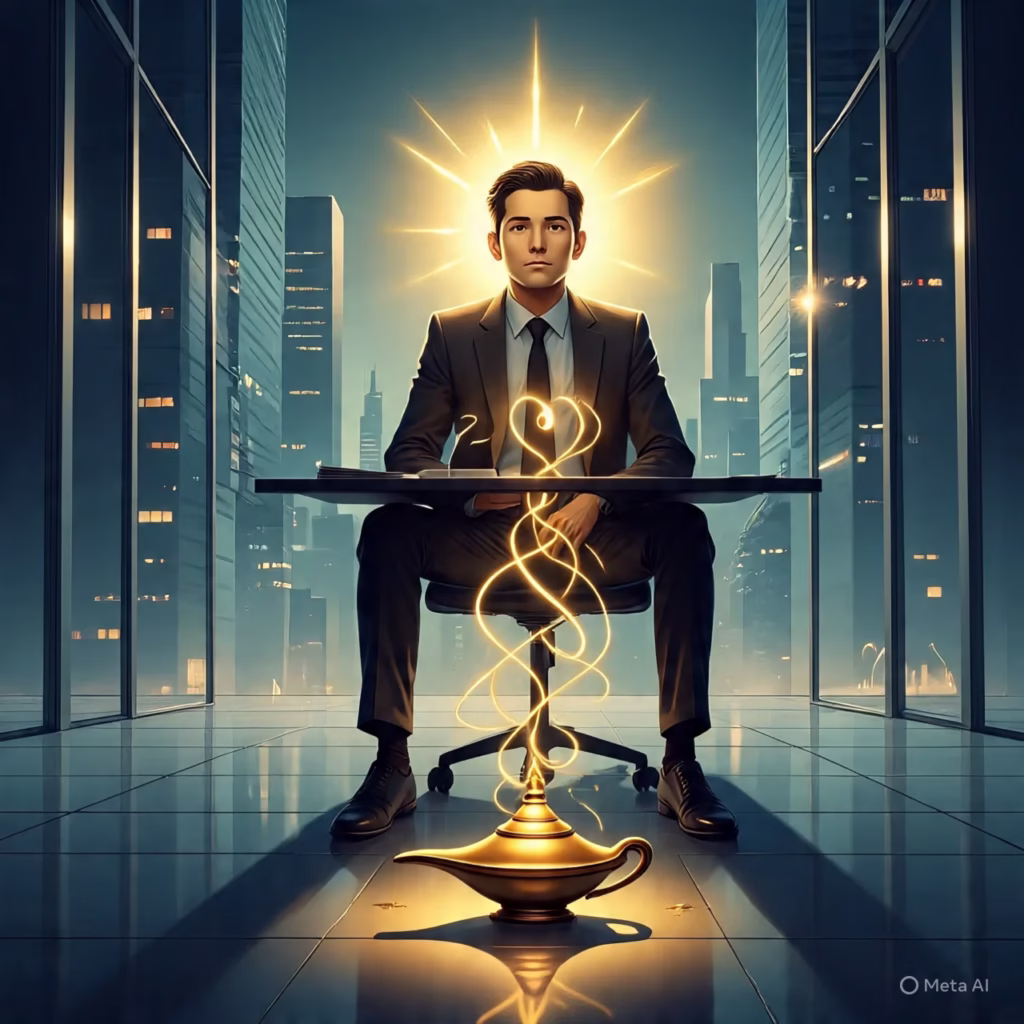 Illustration of an executive entangled in corporate machinery, symbolizing career extraction at the C-suite level.