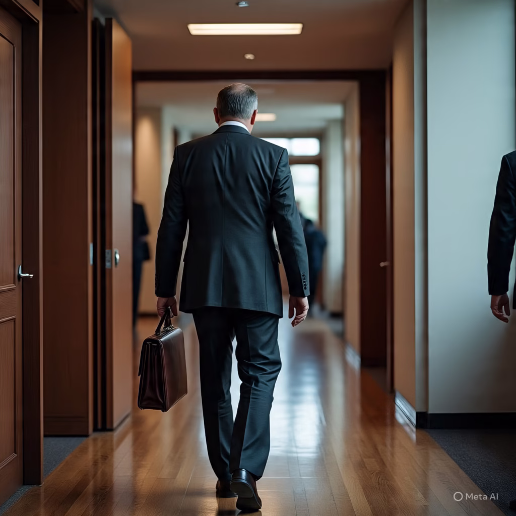Executive walking away from boardroom